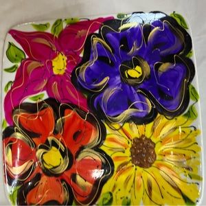 Unique Hand Painted ceramic plate. Beautiful flower design by artist Leslie